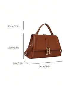 Túi Vuông Nắp Nhỏ Khâu Chi Tiết Chữ Trang Trí - màu nâu - Xem 3