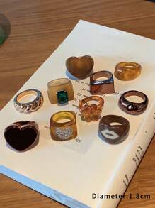 10入組/套時尚彩色花和心形大戒指 - 彩色 - 查看 3