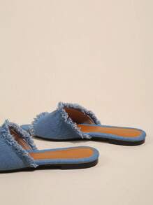 Fashion Blue Sandals For Women, Raw Trim Denim Slide Sandals