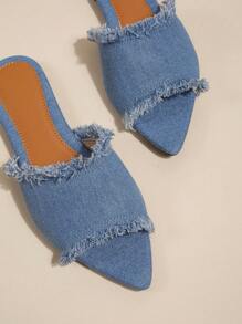 Fashion Blue Sandals For Women, Raw Trim Denim Slide Sandals