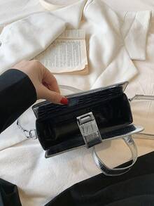 Bolsa cuadrada mini con cocodrilo en relieve cerradura de girar negro - Negro - Ver 5