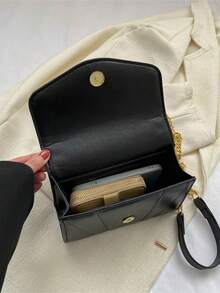 Mini Flap Square Bag Quilted Pattern Metal & Deer Decor - Black - View 3