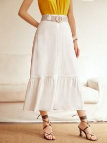 MOTF PREMIUM Váy nữ Viên lá sen màu trơn Giải trí - trắng - Xem 4