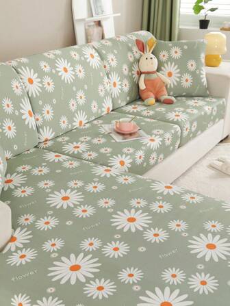 1pc Floral Pattern Stretchy Sofa Seat Cover, Modern Polyester Sofa Cushion Cover For Home