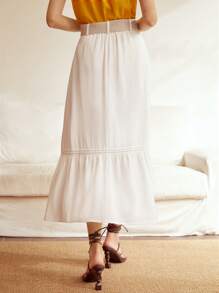 MOTF PREMIUM Váy nữ Viên lá sen màu trơn Giải trí - trắng - Xem 10