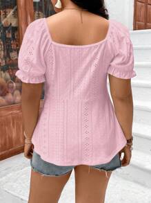 Calvaya Áo thun Plus size Dây kéo Xù Tranh thêu màu trơn Giải trí - Màu Hồng baby - Xem 2