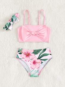 Baby Girl Tropical Print Bow Front Beachwear Summer Beach - Pink - View 5