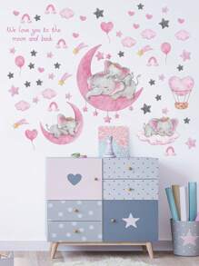 1 张可爱大象墙贴,粉色水彩,云朵月亮星星热气球墙贴,适用于儿童女婴房间、育儿室装饰、卧室游戏室家居装饰、艺术礼品、贴纸、墙贴、家居装饰乙烯基贴花、春季装饰品让您的家焕然一新、Rama 装饰贴纸 - 彩色 - 查看 5