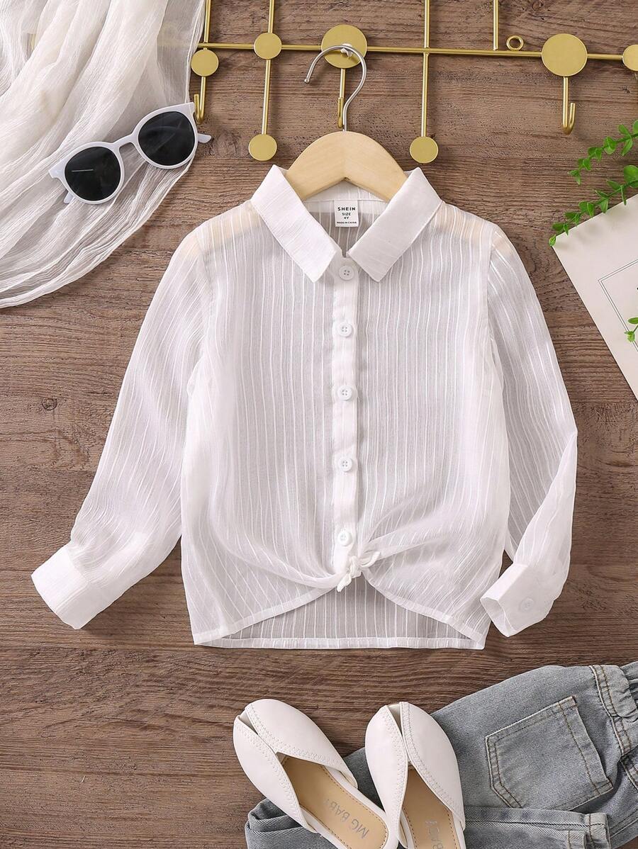 SHEIN 小女童前紐扣襯衫 - 白色 - 查看 1