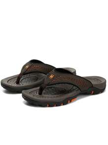 Men Letter Graphic Toe Post Flip Flops, Fashion Outdoor Flip Flops - Coffee Brown - View 1