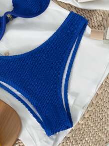 SHEIN Swim 素色帶鋼圈比基尼泳裝 - 寶藍色 - 查看 5