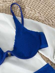 SHEIN Swim 素色帶鋼圈比基尼泳裝 - 寶藍色 - 查看 6