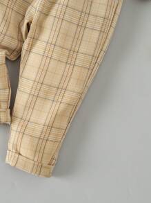 Baby Boy Plaid Print Bow Front 2 In 1 Bodysuit & Trousers & Hat - Multicolor - View 6