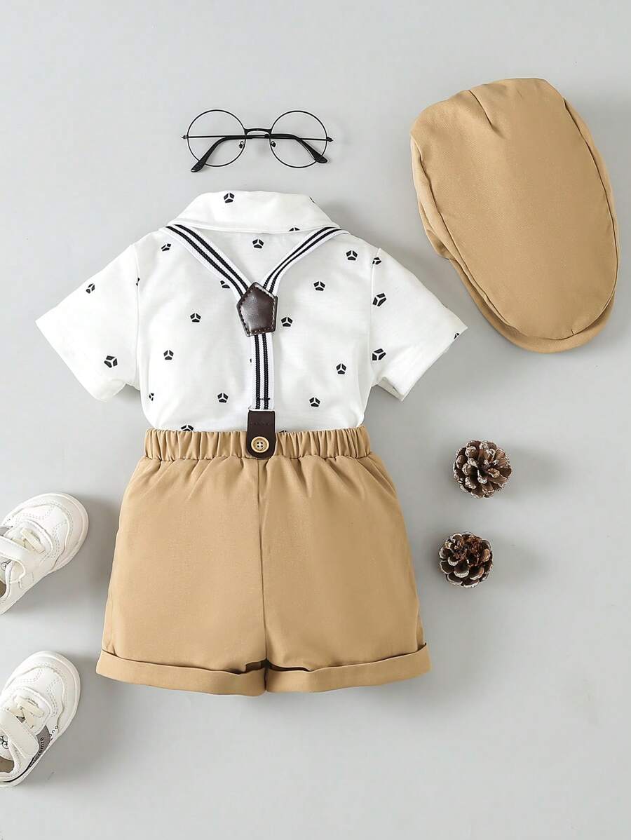 Boy Gentleman Outfit Tuxedo Dress Shirt Suspender - LILAX