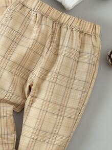 Baby Boy Plaid Print Bow Front 2 In 1 Bodysuit & Trousers & Hat - Multicolor - View 7