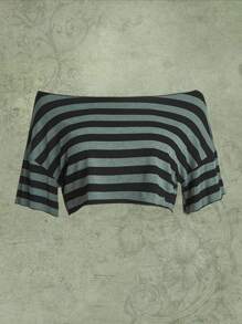 ROMWE Fairycore Áo thun nữ Sọc Giải trí - màu xanh lá - Xem 1