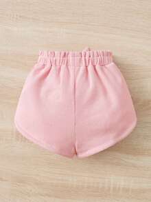 SHEIN Baby Waffle Knit Bow Front Shorts - Baby Pink - View 2