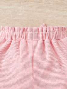 SHEIN Baby Waffle Knit Bow Front Shorts - Baby Pink - View 4