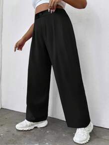 Flirla Plus Plicated Detail Straight Leg Trousers - Black - View 4