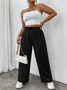 Flirla Plus Plicated Detail Straight Leg Trousers - Black - View 7