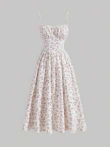 SHEIN x Marika Sila SHEIN MOD Ditsy Floral Print Ruched Bust Cami Dress,White Graduation Dress - Multicolor - View 1