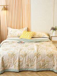 1pc Leaf Pattern Quilt, Modern Fabric Quilt For Home - Multicolor - View 5