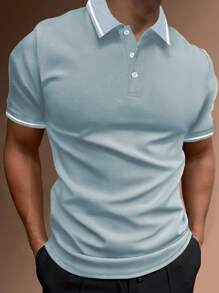 Manfinity Homme Men Single Striped Trim Polo Shirt - Dusty Blue - View 1