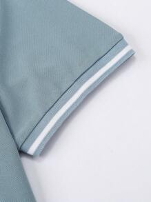 Manfinity Homme Men Single Striped Trim Polo Shirt - Dusty Blue - View 4