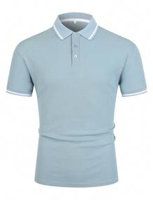 Manfinity Homme Men Single Striped Trim Polo Shirt - Dusty Blue - View 6