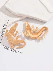 1对鳄鱼造型复古风个性化耳钉 - 金黃色 - 查看 5