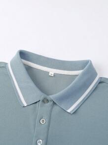 Manfinity Homme Men Single Striped Trim Polo Shirt - Dusty Blue - View 7