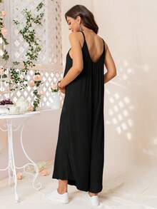 DEARCASE Maternidad Mono de tirantes de pierna ancha unicolor - Negro - Ver 2