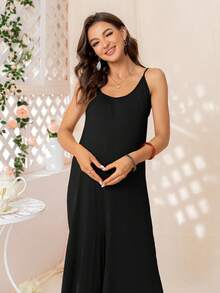 DEARCASE Maternidad Mono de tirantes de pierna ancha unicolor - Negro - Ver 3