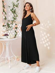 DEARCASE Maternidad Mono de tirantes de pierna ancha unicolor - Negro - Ver 4