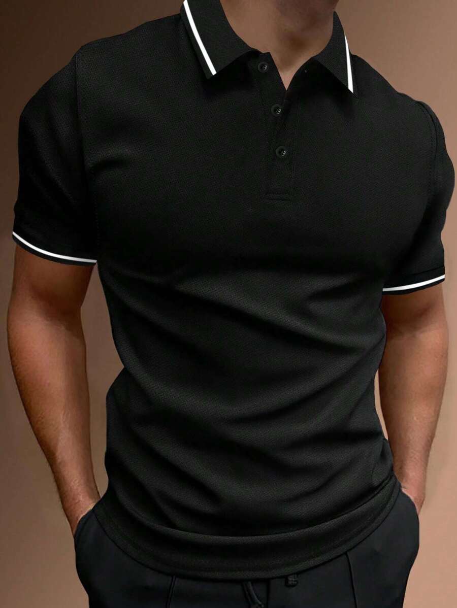 Manfinity Homme Men Single Striped Trim Polo Shirt - Black - View 1