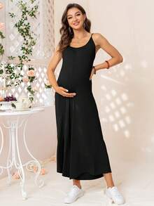 DEARCASE Maternidad Mono de tirantes de pierna ancha unicolor - Negro - Ver 5