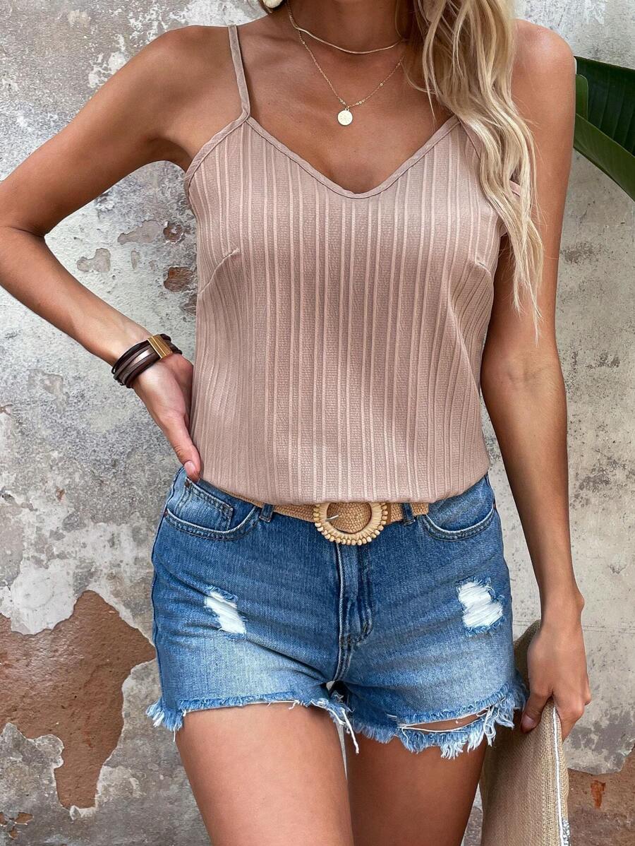 SHEIN VCAY Áo khoác và áo lót dành cho xe tăng nữ màu trơn Giải trí - Màu nâu  Mocha - Xem 1