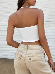 SHEIN EZwear Áo khoác và áo lót dành cho xe tăng nữ Lộ Lưng màu trơn Giải trí - trắng - Xem 6