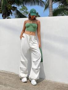 SHEIN EZwear Áo khoác và áo lót dành cho xe tăng nữ Xù Buộc lại Gân đan Sọc Giải trí - Nhiều màu - Xem 3