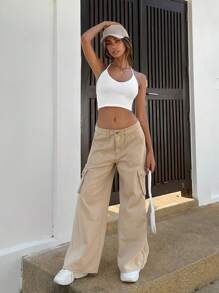 SHEIN EZwear Áo khoác và áo lót dành cho xe tăng nữ Lộ Lưng màu trơn Giải trí - trắng - Xem 2