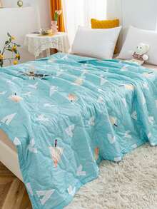 1pc Umbrella Pattern Quilt, Modern Fabric Quilt For Home - Multicolor - View 5