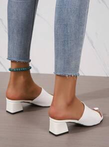 舒适针织休闲高跟凉鞋，适合外穿，春夏搭配 - 白色 - 查看 5