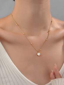 1pc Graduation/Mother's Day/Teacher's Stainless Steel Necklace With Rhinestones Square Crystal Cubic Zirconia Pendant