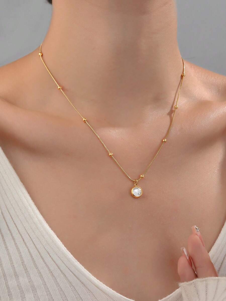 1pc Graduation/Mother's Day/Teacher's Stainless Steel Necklace With Rhinestones Square Crystal Cubic Zirconia Pendant