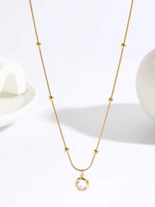 1pc Graduation/Mother's Day/Teacher's Stainless Steel Necklace With Rhinestones Square Crystal Cubic Zirconia Pendant