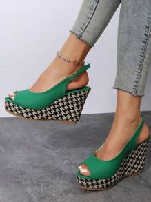 Women Peep Toe Slingback Shoes, Vacation Green Outdoor Court Wedges - Green - View 1