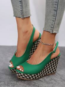 Women Peep Toe Slingback Shoes, Vacation Green Outdoor Court Wedges - Green - View 2