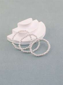 3 cái/bộ Vòng Tay Đính Hạt Ngọc Trai Giả - trắng - Xem 4