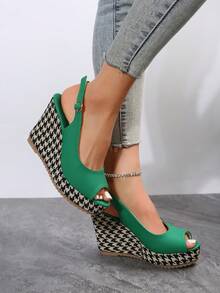 Women Peep Toe Slingback Shoes, Vacation Green Outdoor Court Wedges - Green - View 4