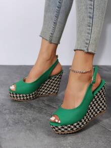 Women Peep Toe Slingback Shoes, Vacation Green Outdoor Court Wedges - Green - View 5
